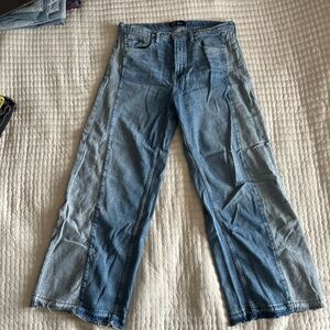 GAP Two-Tone Wide Leg Patchwork Jeans - Light Blue Denim